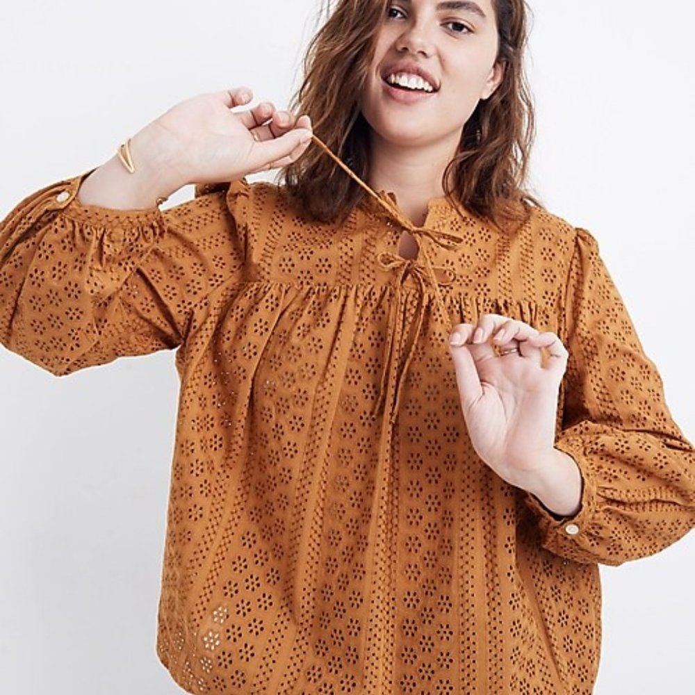 Madewell Eyelet DoubleTie Peasant Top